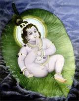 krishna on leaf