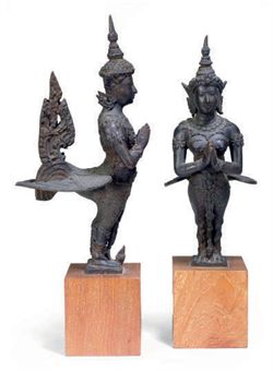 two_thai_bronze_kinnara_